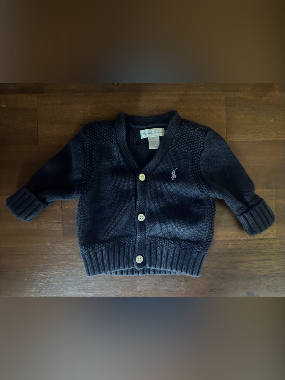 Ralph Lauren Navy Knit Button-Front Baby Cardigan